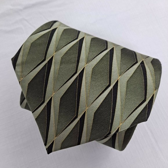 Croft & Barrow Necktie Men's Tie Green Gold Diamond Design 3.75 In - Picture 7 of 8